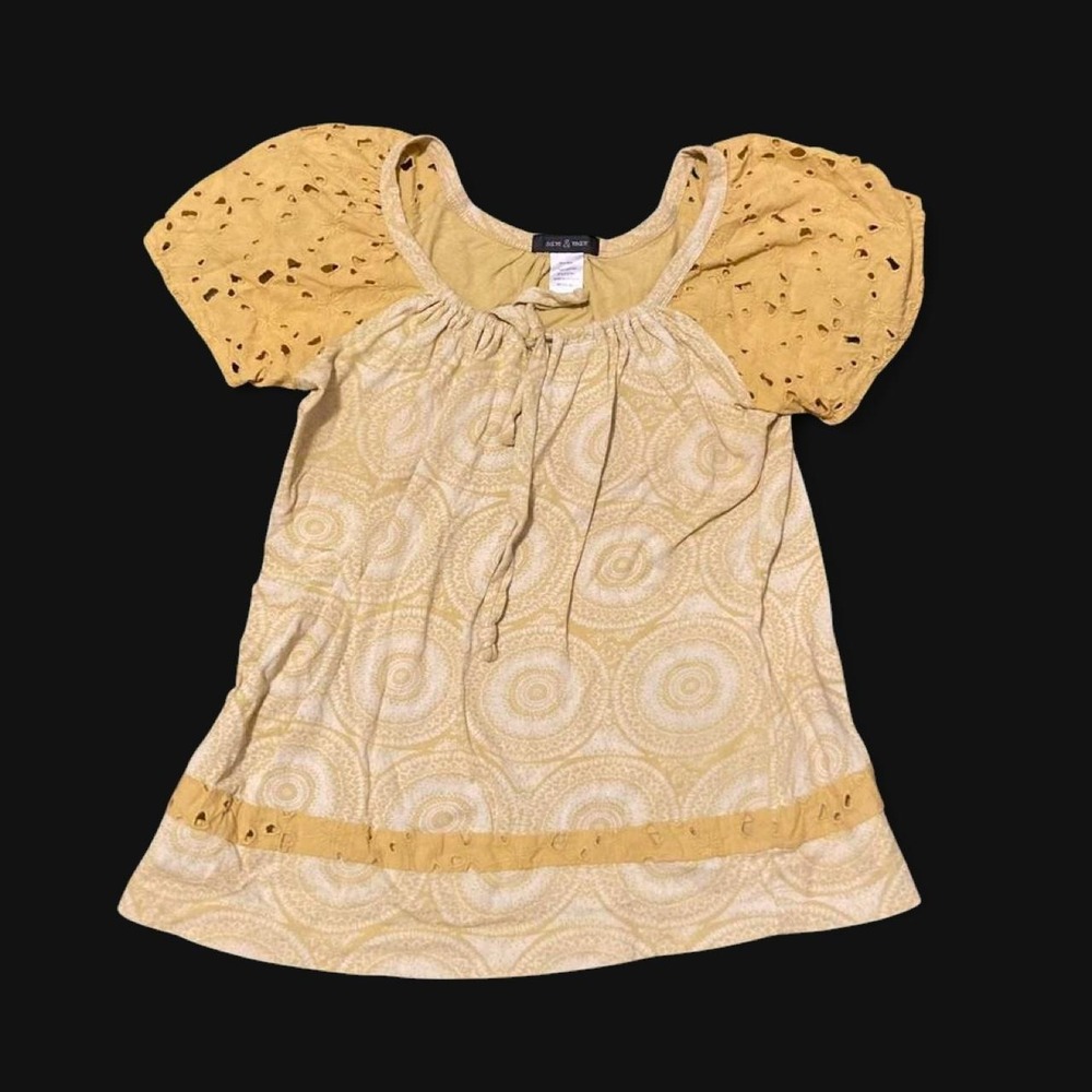 Sam & Max yellow fitted blouse spirals cotton whimsy cottage core M/16.25‎